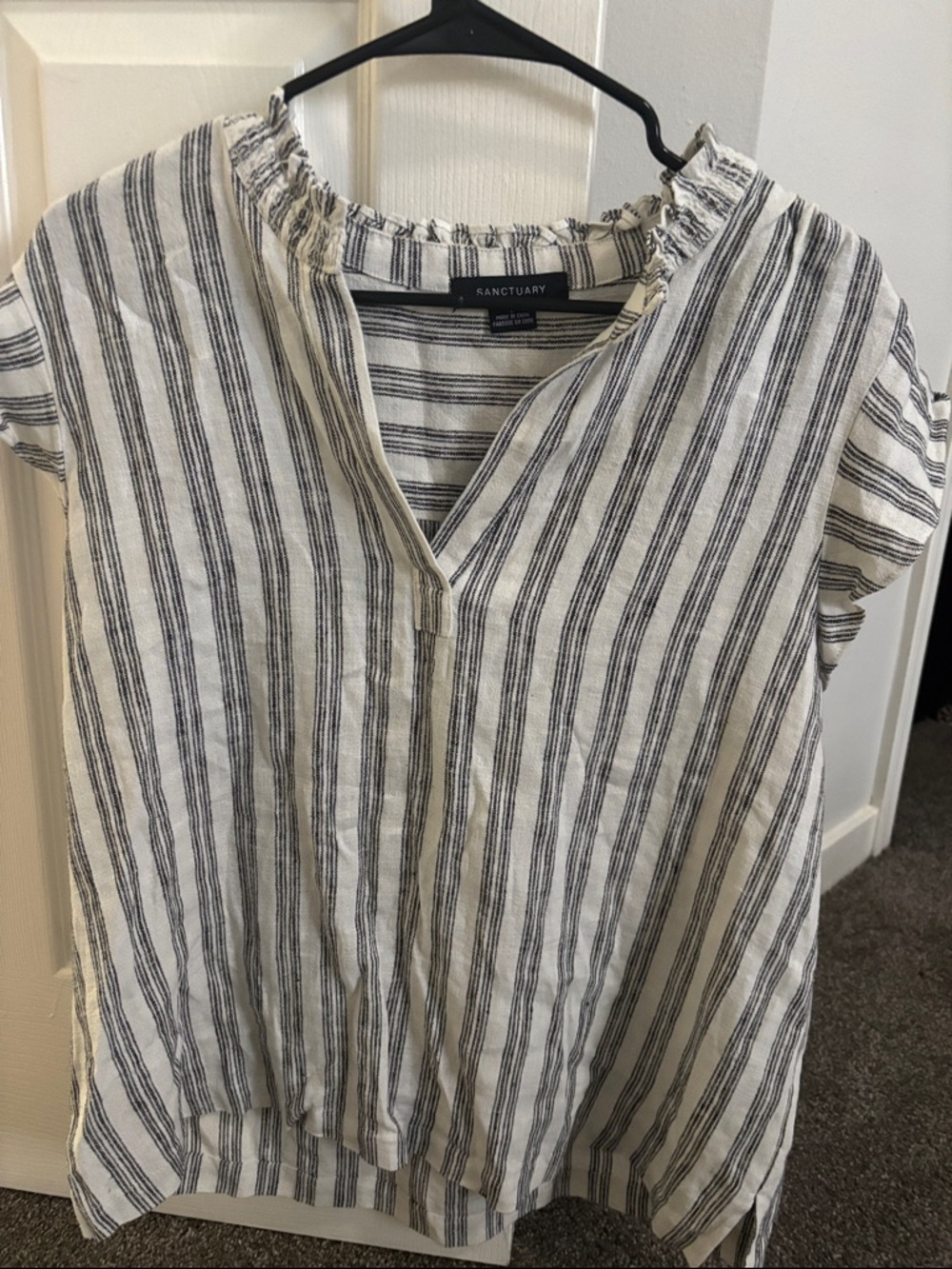 Sanctuary Cream and Black Striped Split‑Neck Tunic